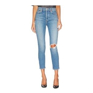 RE/DONE 90s High Rise Ankle Crop Jeans – Worn Brook Blue – Size 25